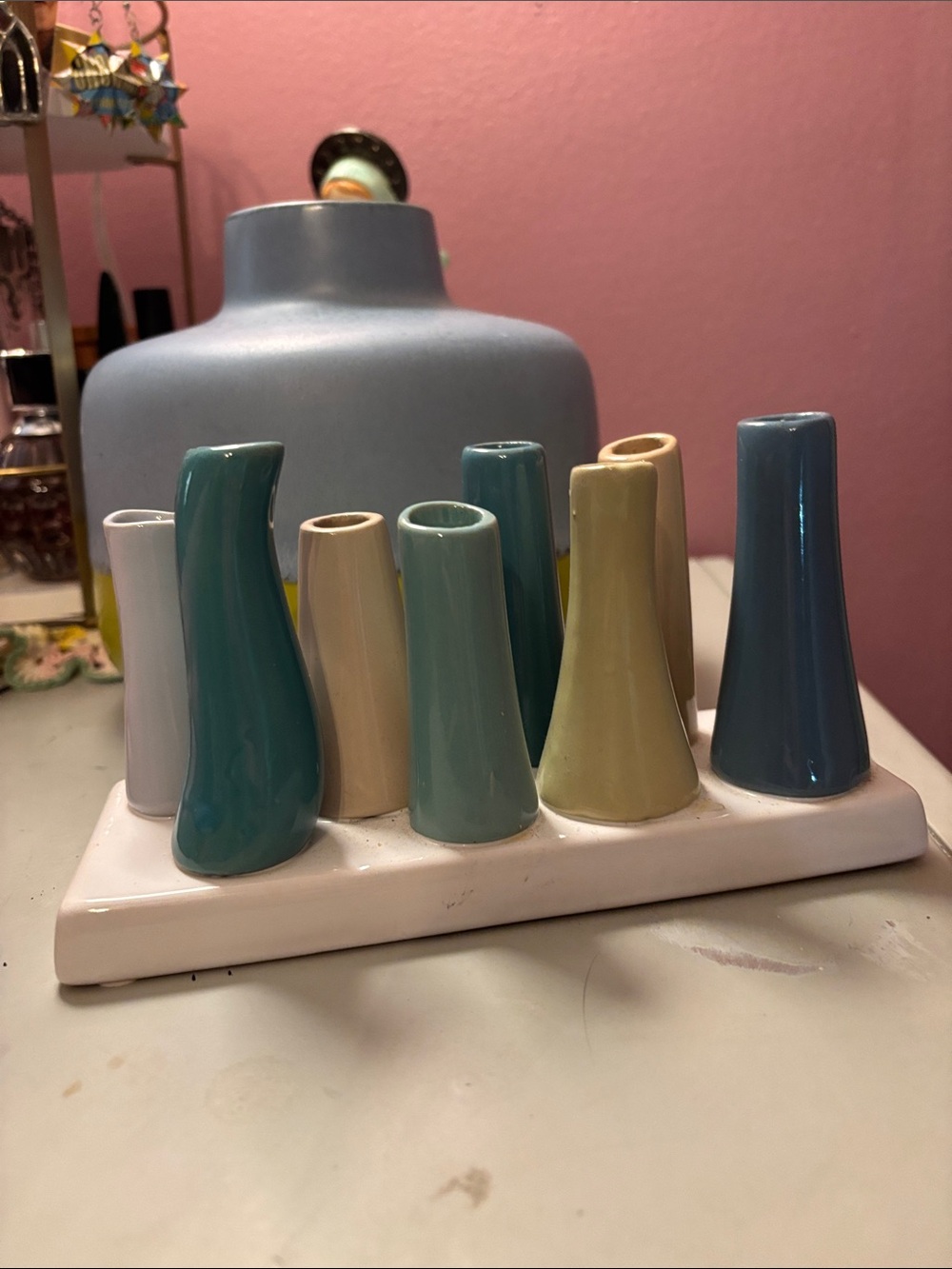 Chive Pooley Ceramic Bud Vase Set — Blue, Teal & Cream